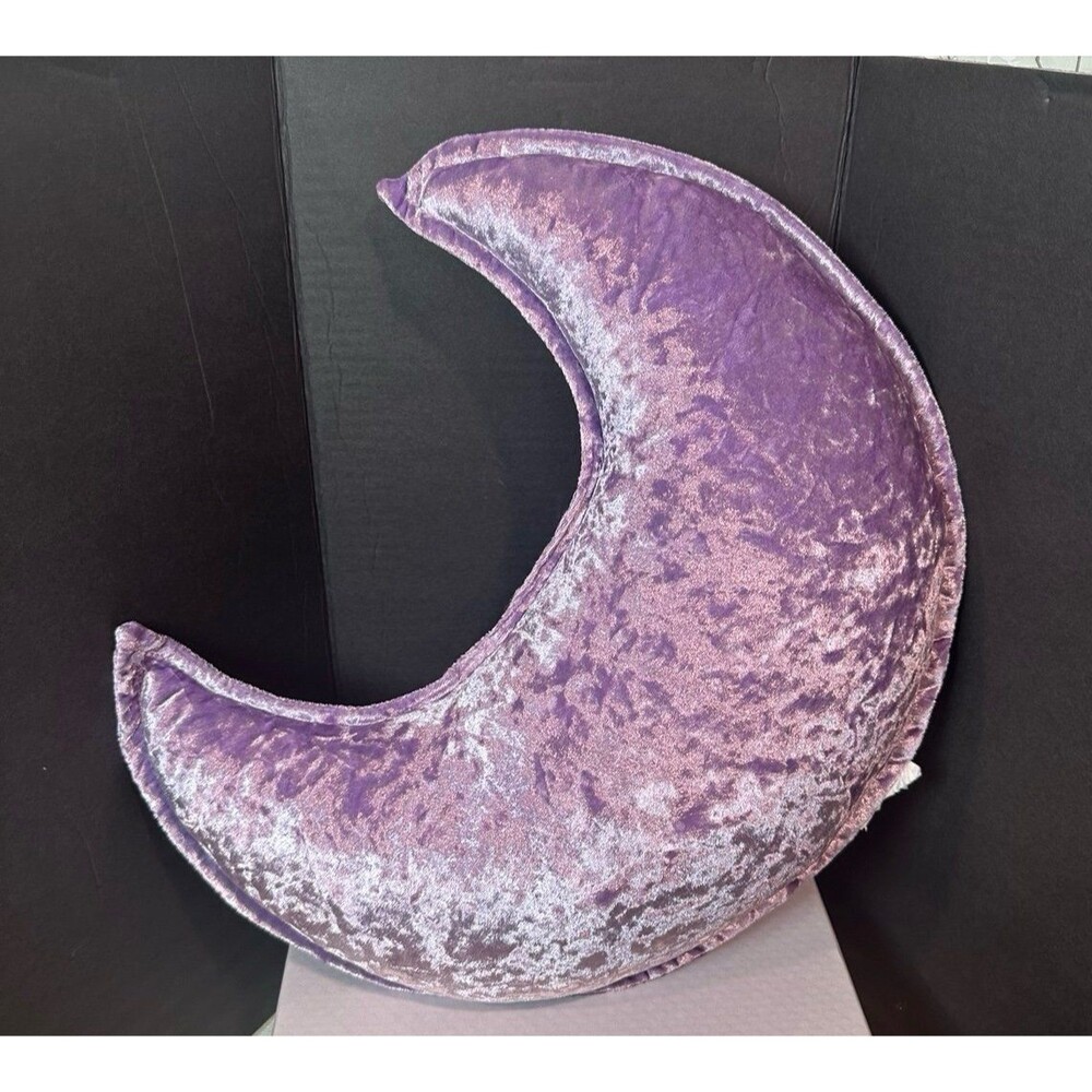 Purple Crushed Velvet Crescent Moon Shaped Decorative Pillow – Lavender/Lilac